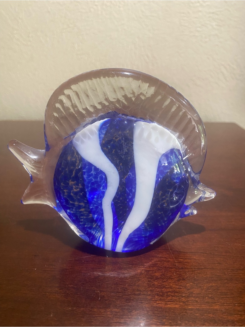 Blue and White Murano Art Glass Angel Fish Figurine/Paperweight